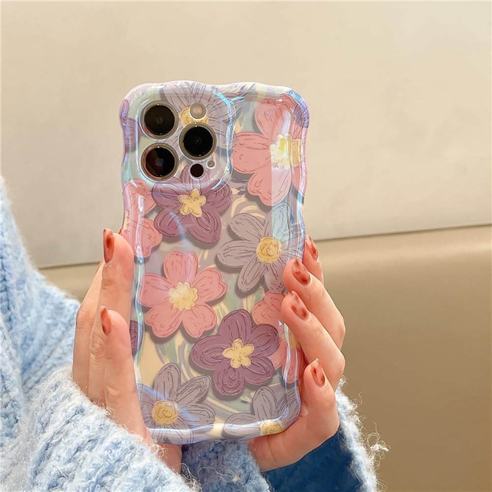 EYZUTAK Case for iPhone 14 Pro Max, Colorful Retro Oil Painting Print Flower Laser Glossy Design ... | Amazon (US)