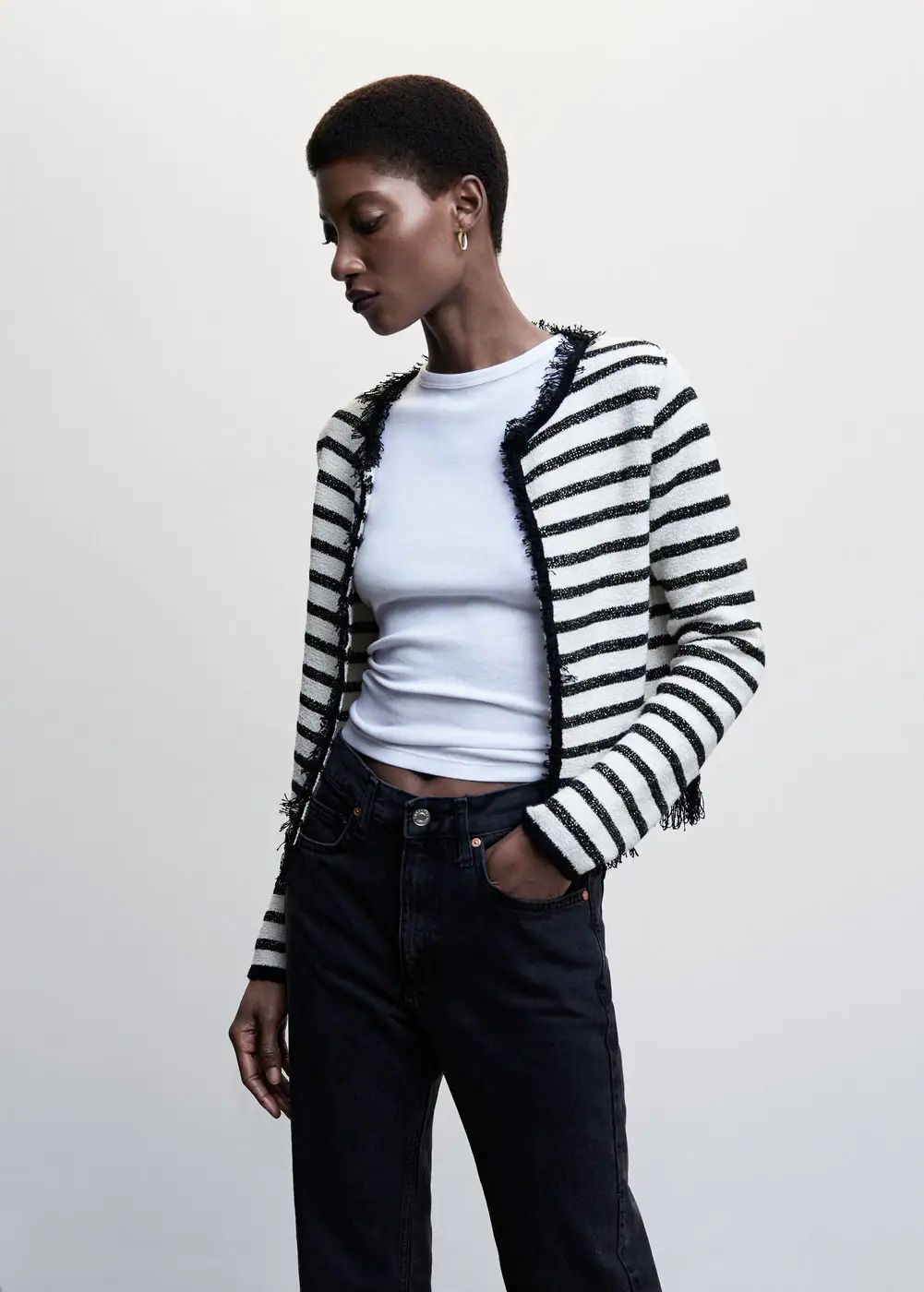 Frayed striped cardigan -  Women | Mango United Kingdom | MANGO (UK)