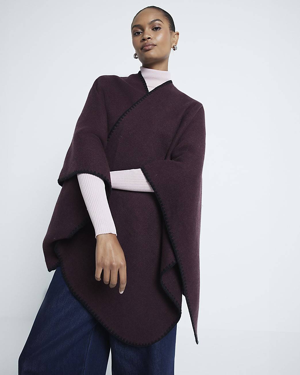 Red Blanket Stitch Cape | River Island UK & IE