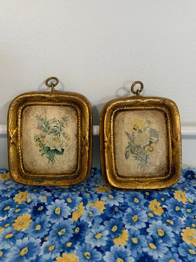 Vintage Florentine Plaques, Aldo Mencarini Gold Gilt Chalkware Frame With Still Life Print, Set o... | Etsy (Global)
