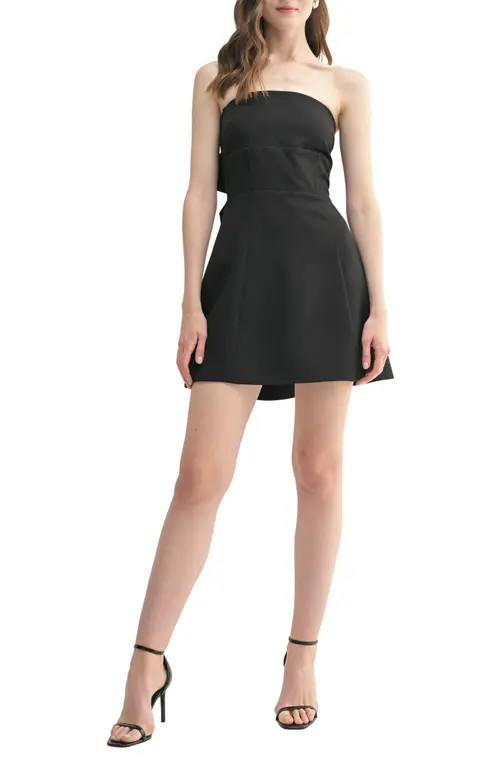 All in Favor Bow Back Strapless Fit & Flare Minidress in Black at Nordstrom, Size Large | Nordstrom