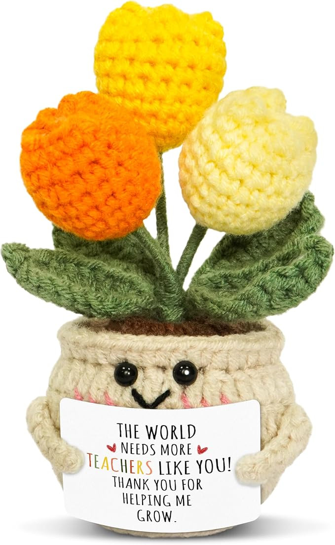 OASSIE Christmas Teacher Gifts for Women - Mini Handmade Positive Tulip Crochet Flowers with Mess... | Amazon (US)