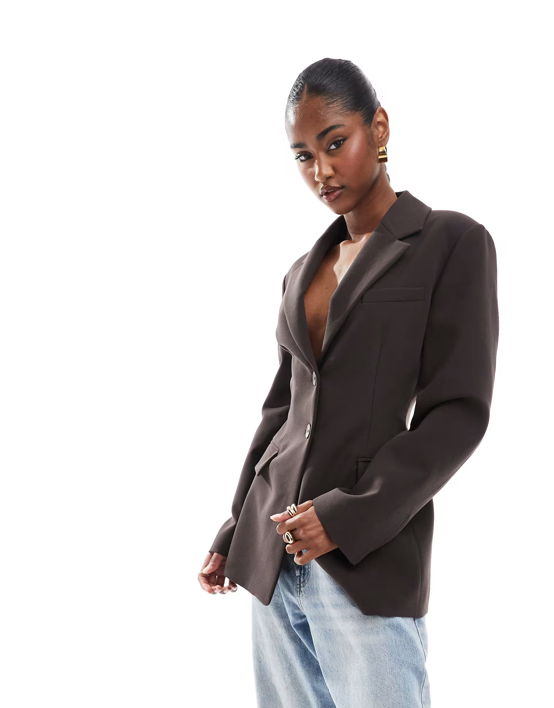 ASOS DESIGN cinch waist blazer in chocolate | ASOS | ASOS (Global)