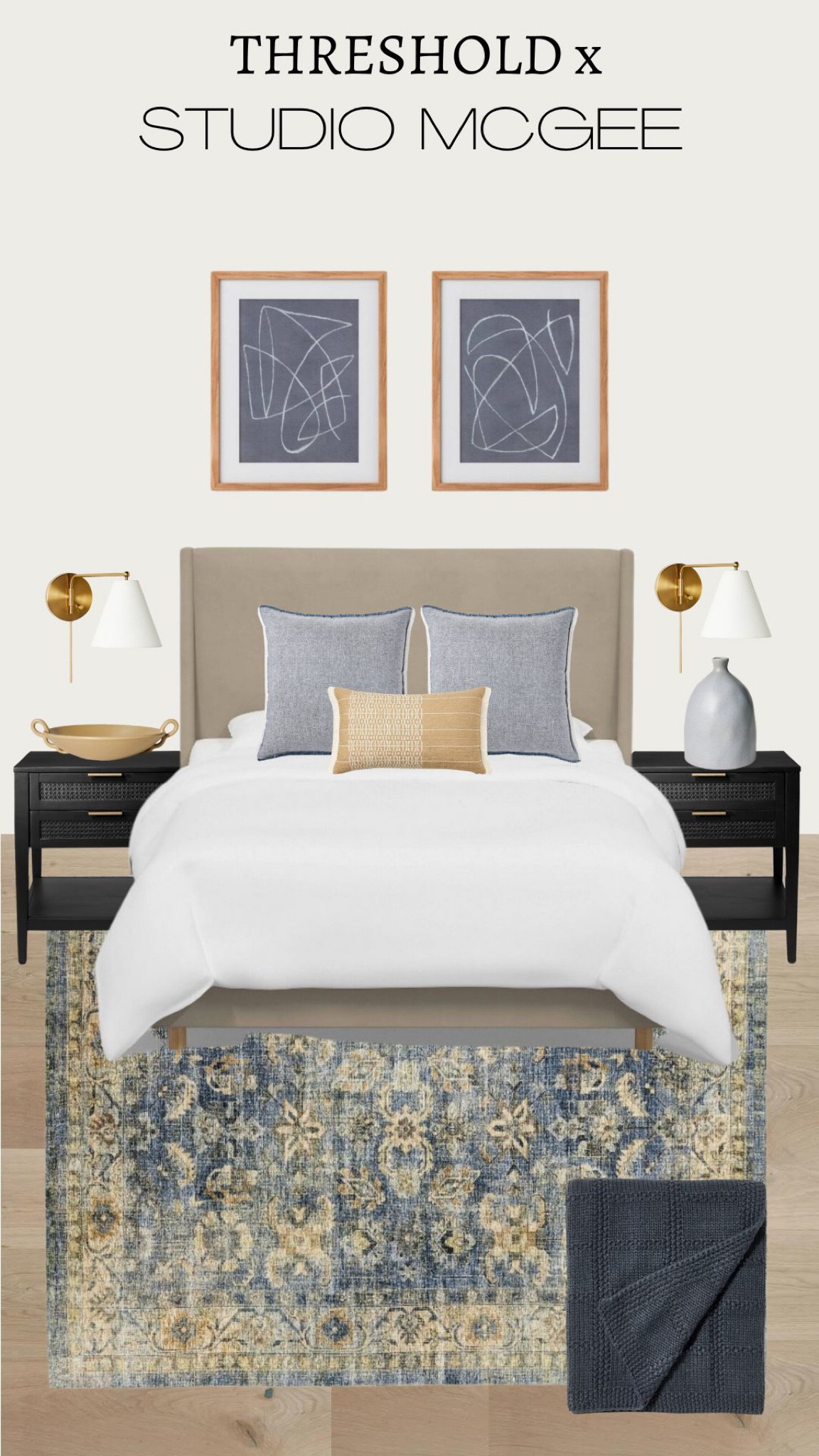 Threshold x studio McGee at Target.  Bedroom design.  Is blue the black? Upholstered bed for the win.

#LTKhome