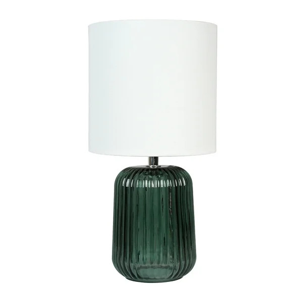 Mainstays 12.75"H Mini Green Glass Stripe Table Lamp with White Lamp Shade - Walmart.com | Walmart (US)