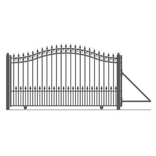 Prague Style 12 ft. x 6 ft. Black Steel Single Slide Driveway with Gate Opener Fence Gate | The Home Depot