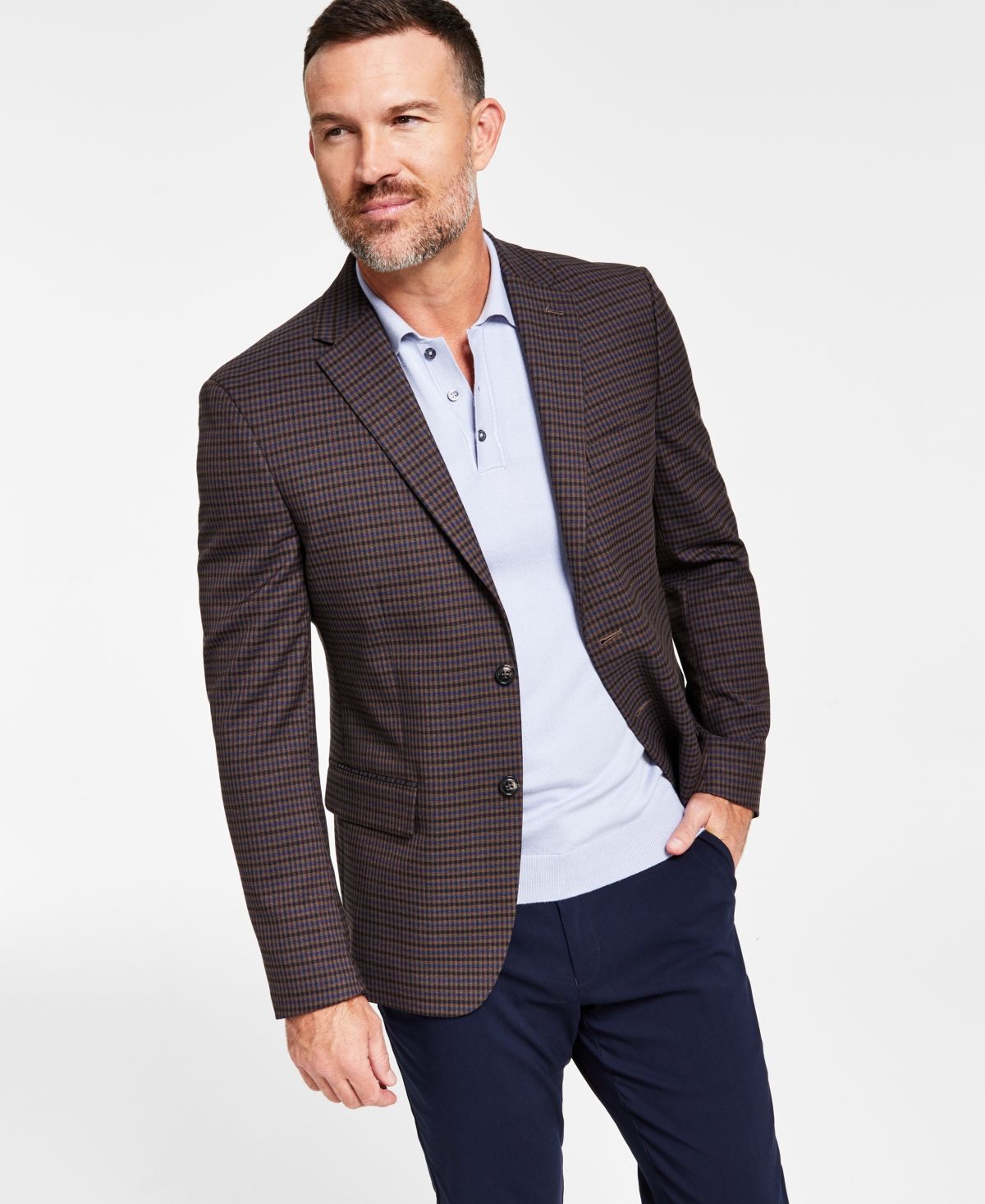 Tommy Hilfiger Men's Modern-Fit Burgundy/Brown Check Blazer | Macys (US)