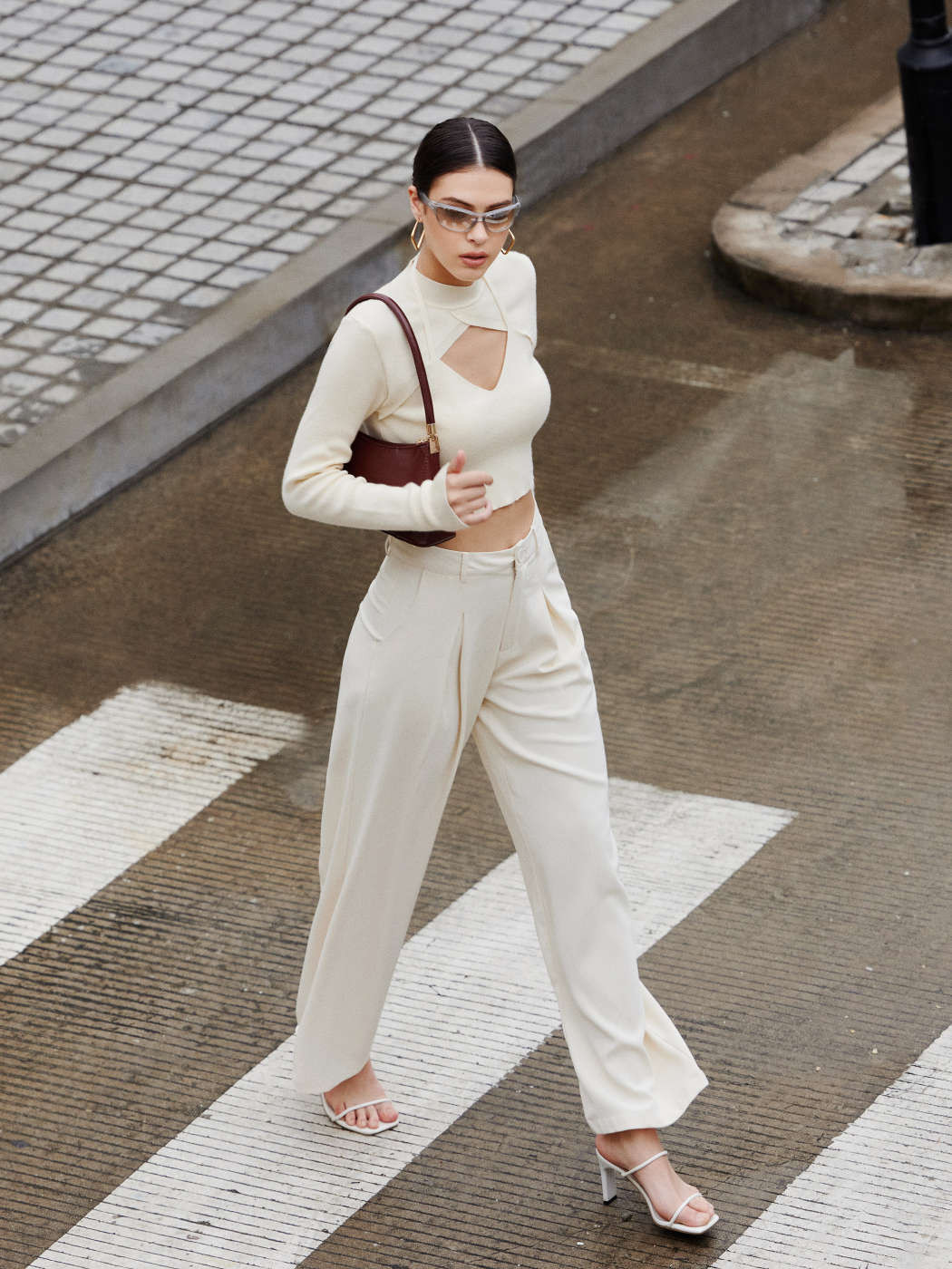 Büro-Sirene Gewebt Plissierte Weitschnitte Hose For Ausstellung Café | Cider