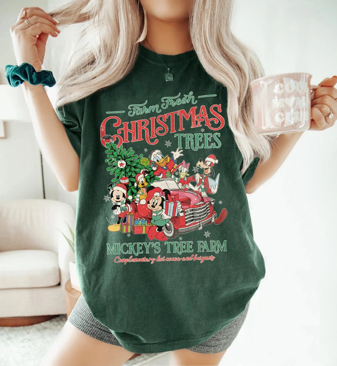 Vintage Disney Farm Fresh Christmas Shirt, Mickey and Friends Tree Farm Tshirt, Mickey Very Merry... | Etsy (US)