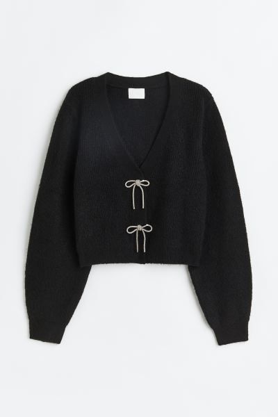 Rhinestone-bow Rib-knit Cardigan | H&M (US)