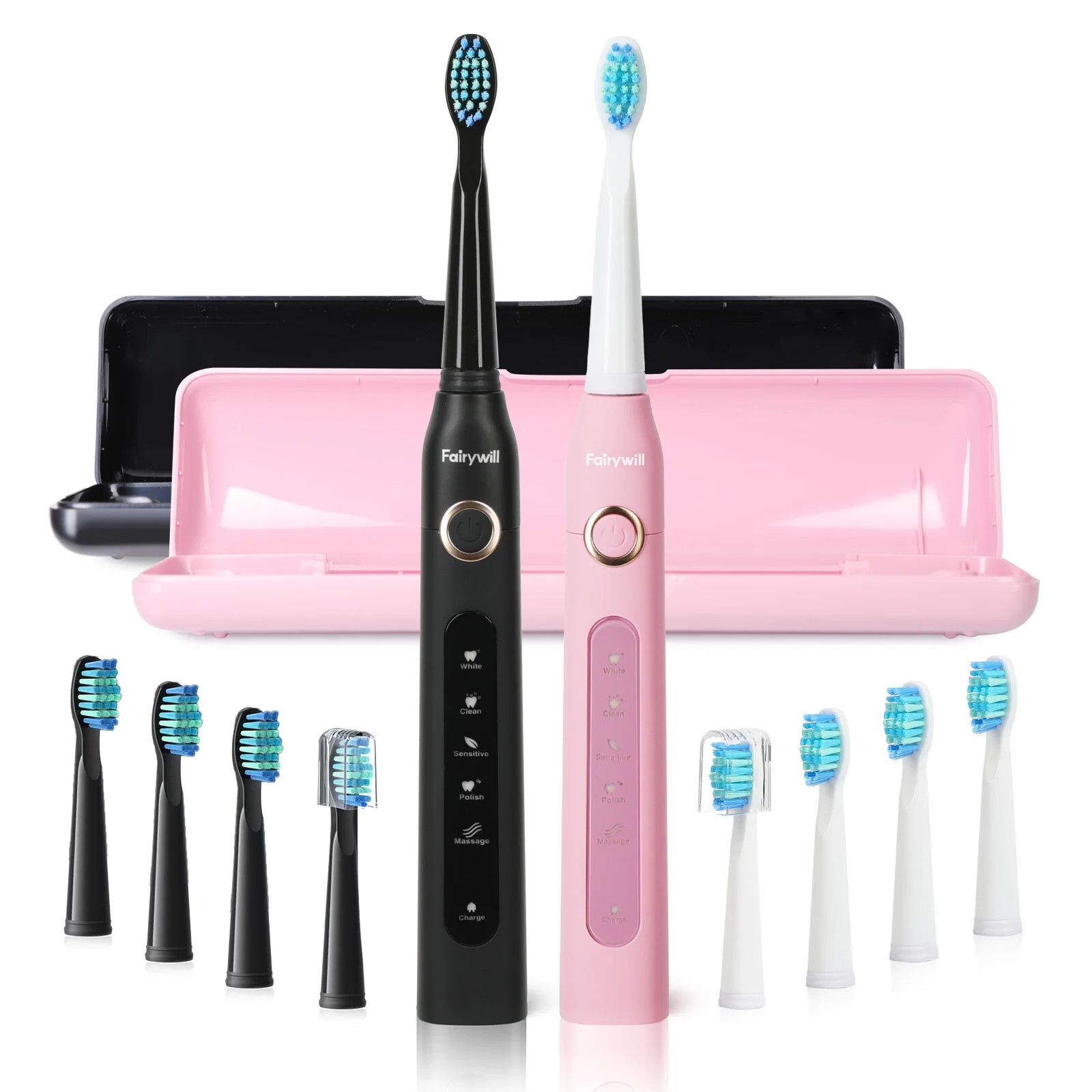 Fairywill 2Packs Electric Toothbrush for Adult,Sonic Toothbrushs Set with 2 Travel Case 5 Modes 8... | Walmart (US)