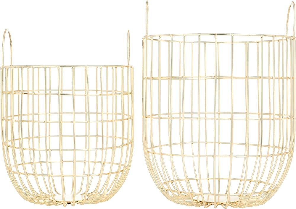Deco 79 Contemporary Metal Round Storage Basket, Set of 2 13", 11"W, Gold | Amazon (US)