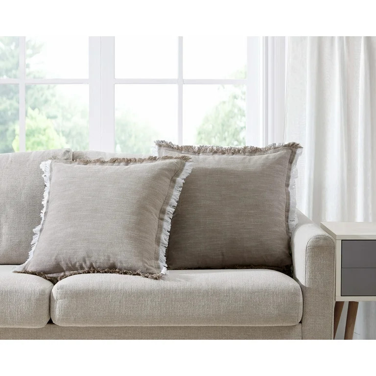 Better Homes & Gardens, Linen Throw Pillows, Square, 20" x 20", Brown, 2 Pack | Walmart (US)