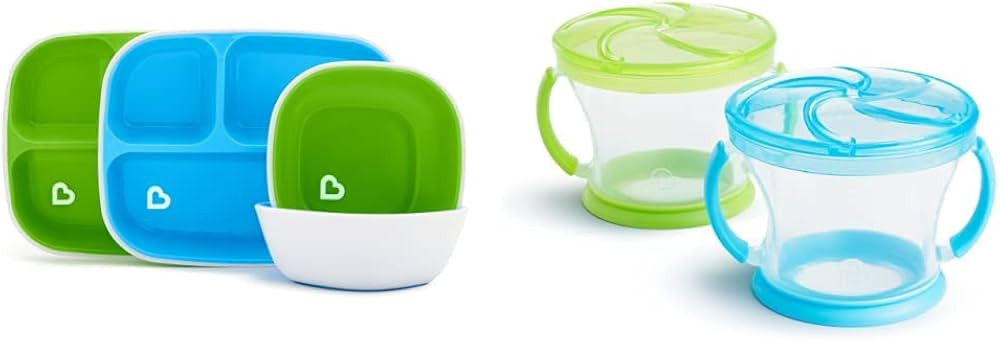 Munchkin Splash Toddler Divided Plate and Bowl Dining Set, Blue/Green, 4 Piece & Snack Catcher, 2... | Amazon (CA)