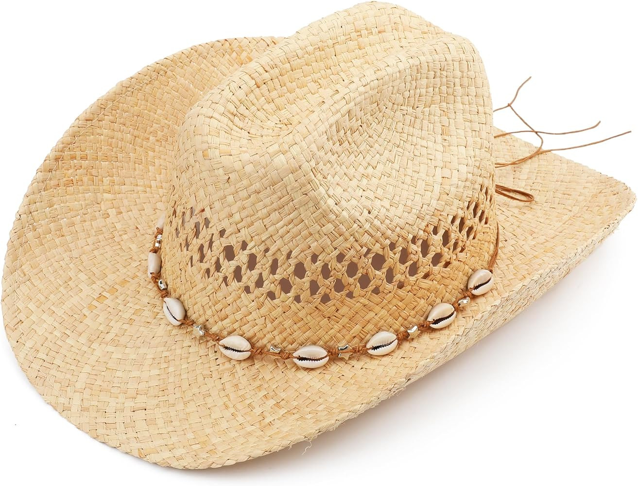 Cowboy Hat for Women with Shapeable Wide Brim - Beach Sun Raffia Straw Western Cowgirl Hat | Amazon (US)