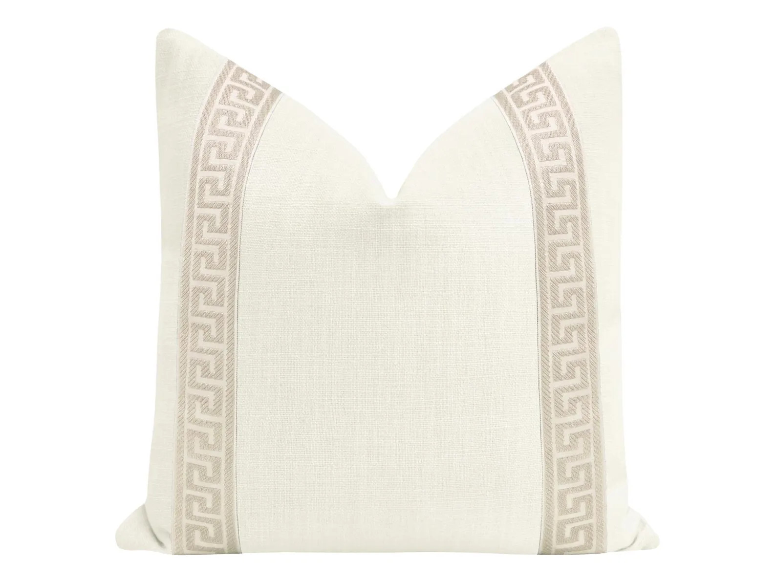 Signature Linen // Bone + Greek Key Trim // Cashmere Pillow | sofa throw pillow | neutral | | Etsy (Global)
