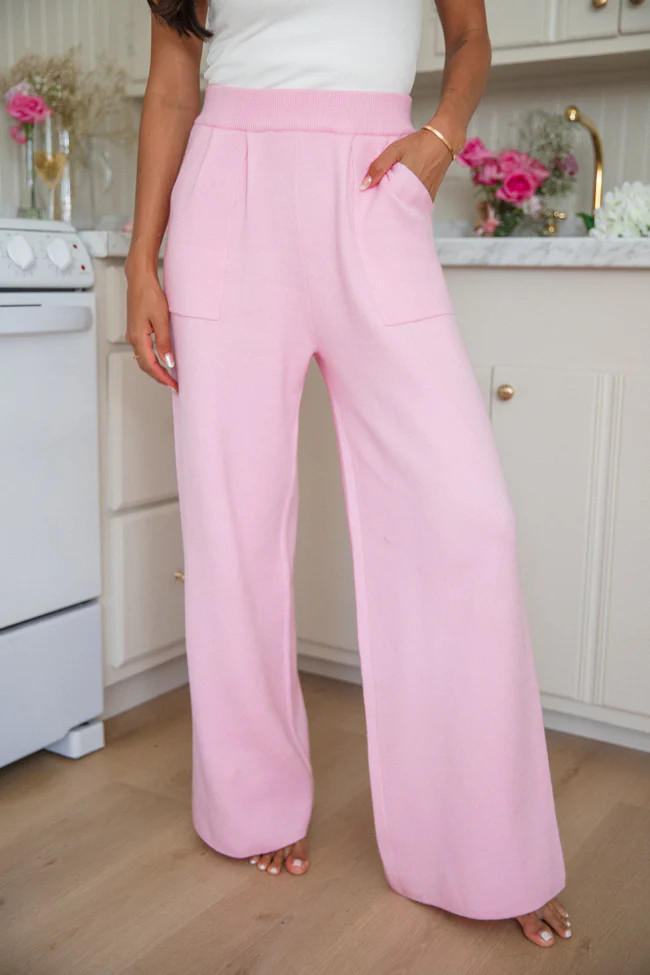 Let's Debrief Pink Wide Leg Sweater Pants | Pink Lily