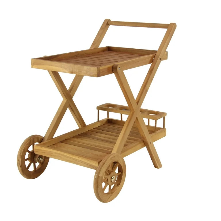 DecMode 32" x 32" Brown Teak Wood Traditional Outdoor Bar Cart - Walmart.com | Walmart (US)