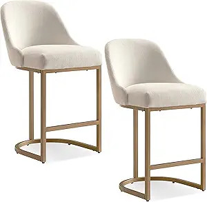 Leick Home 10132GD/WT Barrel Back Counter Stool with Metal Base, Set of 2, White/Satin Gold | Amazon (US)