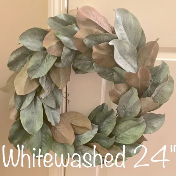 Magnolia Wreath, Farmhouse Wreath, Fixer upper decor, Whitewashed magnolia wreath | Etsy (US)
