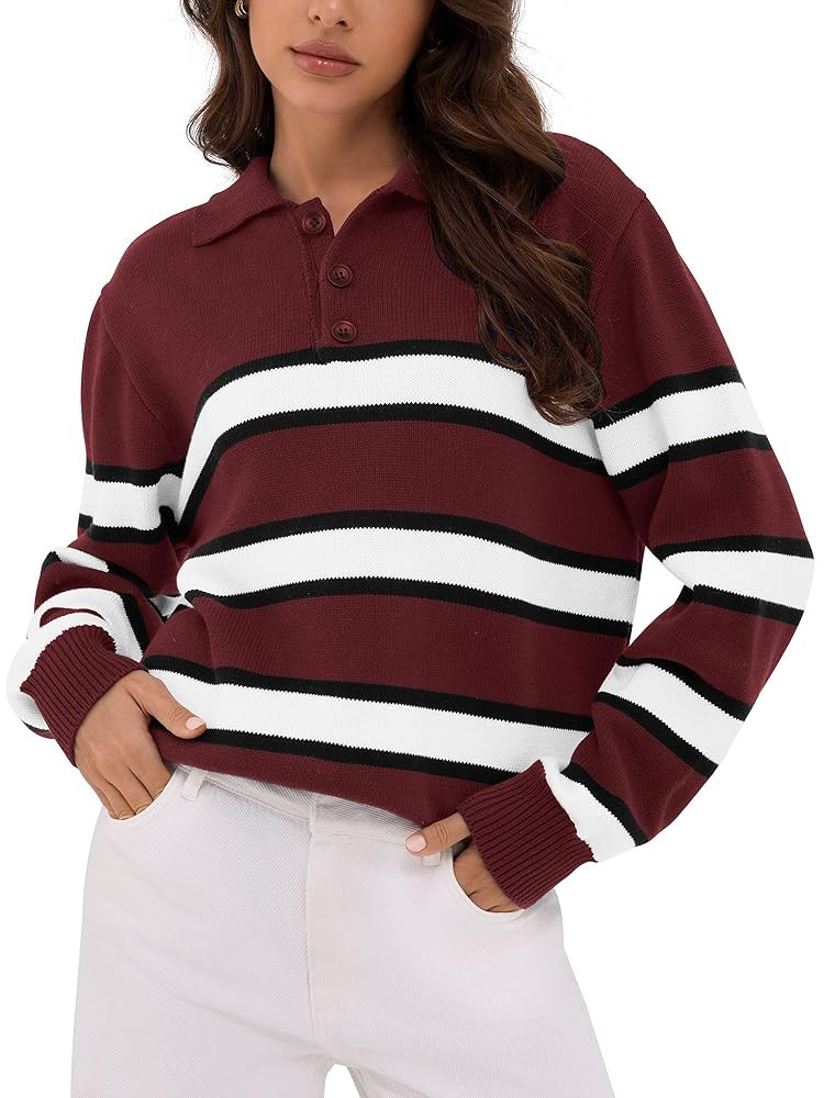 ZAFUL Women's Casual Striped Sweater 2025 Fall Outfits Trendy Color Block Pullover Winter Polo Sw... | Amazon (US)