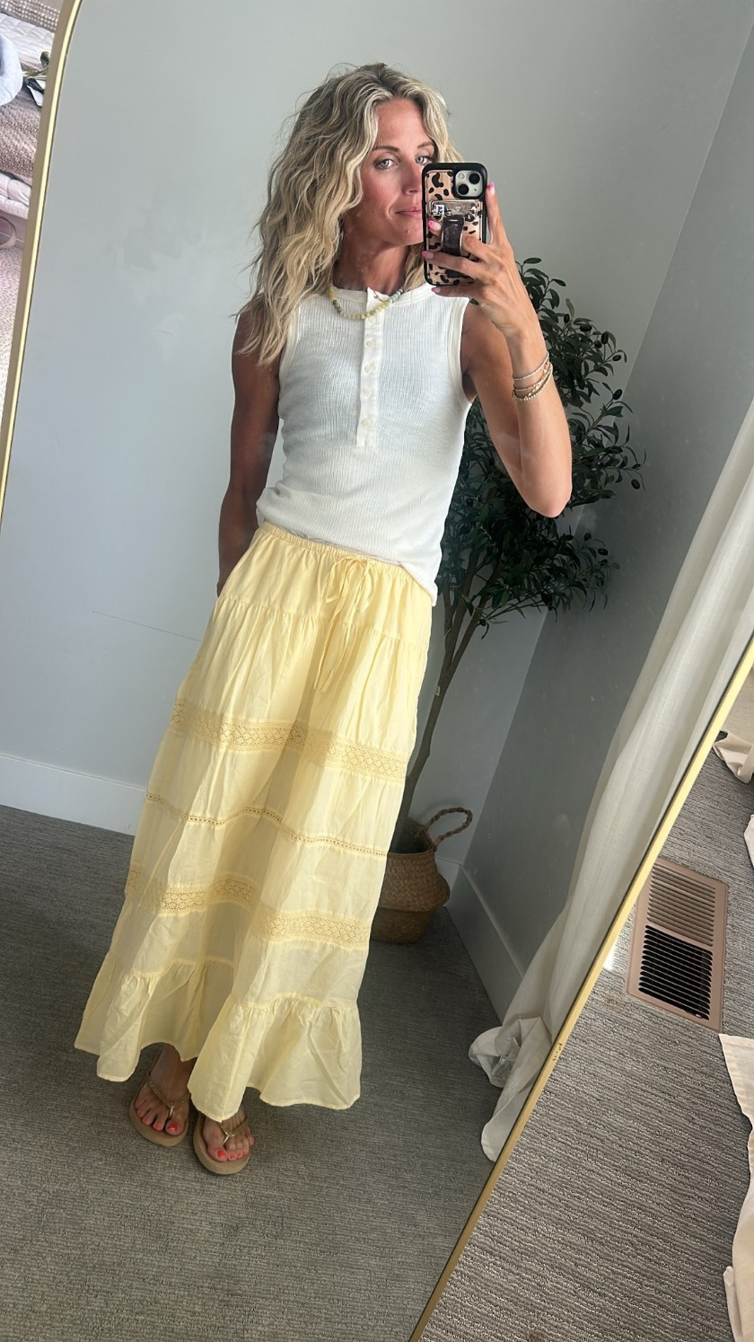 An effortless cool outfit that’s perfect for Summer! Love this maxi and it comes in yellow or white! Paired with my favorite Henley tank, which I bought in 3 colors! Time to ring in the heat! Summer is here! @Target  #ad #sponsored