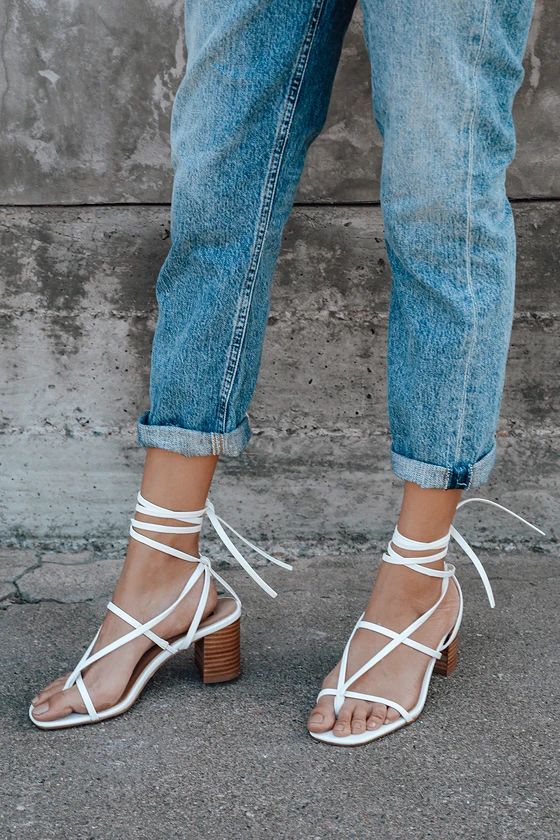 Yonda White Lace-Up High Heel Sandals | Lulus (US)