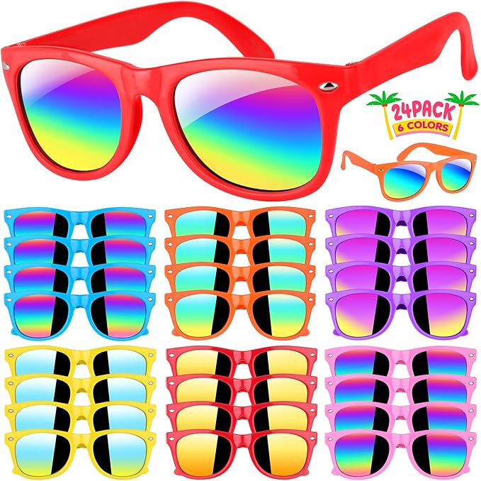 Kids Sunglasses Bulk, 24 Pack Kids Sunglasses Party Favors for Kids 4-8 3-5, Neon Kids Sunglasses... | Amazon (US)