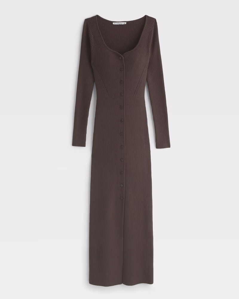 Long-Sleeve Button-Through Maxi Sweater Dress | Abercrombie & Fitch (US)