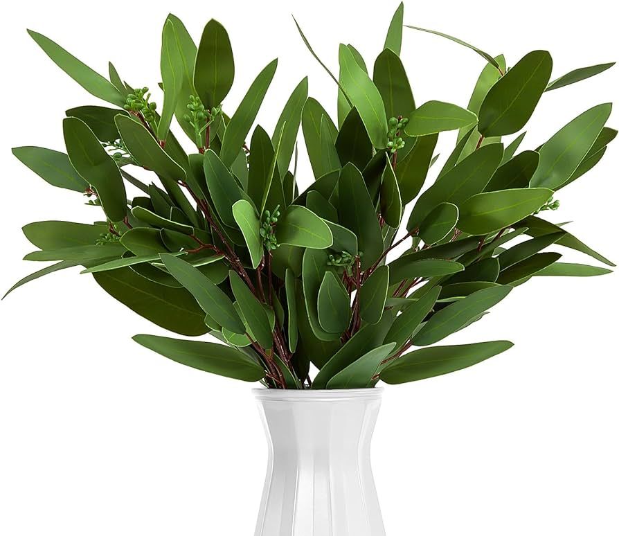 Retrowavy 6 Pieces Artificial Eucalyptus Stems with Seeds 33 Inch Tall Fake Plants Leaves Green F... | Amazon (US)