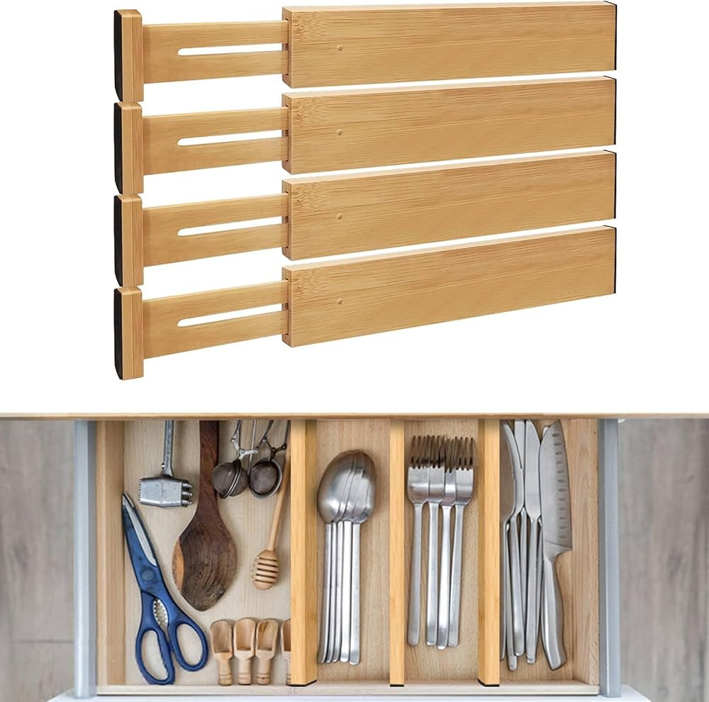 MDHAND Bamboo Drawer Dividers, Expandable & Adjustable Drawer Dividers Organizers, Drawer Separat... | Amazon (US)