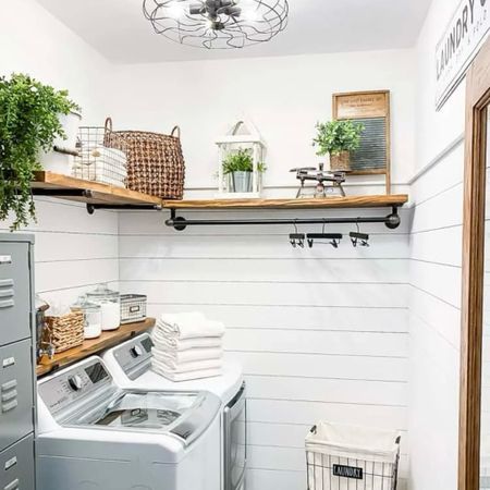 Take your laundry room from drab to fab with a DIY makeover with modern and industrial farmhouse decor, metal lockers for storage, farmhouse style lighting, and industrial wood and pipe shelving. 

#LTKhome #LTKstyletip #LTKfindsunder100