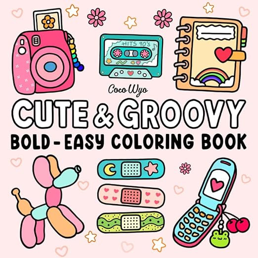 Cute & Groovy: Coloring Book for Adults and Kids, Bold and Easy, Simple and Big Designs for Relax... | Amazon (US)