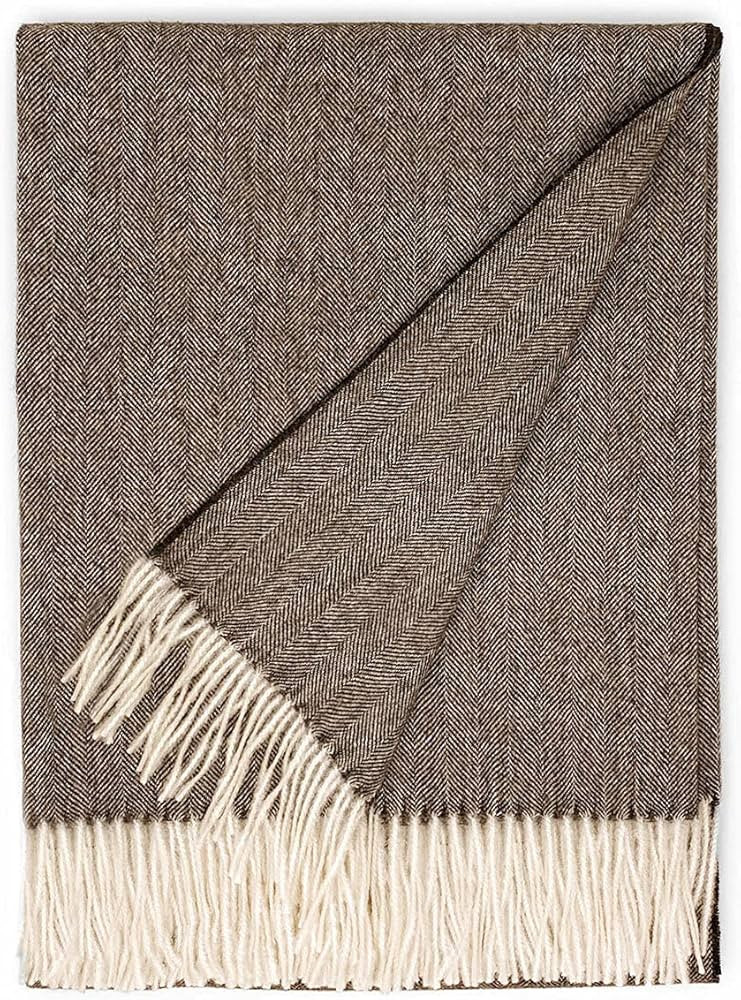 Alpaca Home - 100% Pure Baby Alpaca Eco Herringbone Sofa Throw Blanket, 71" X 51" (Chestnut)… | Amazon (US)