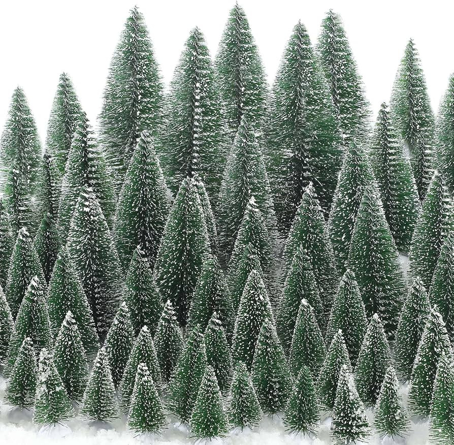 Crowye 80 Pcs Christmas Village Trees, Bottle Brush Christmas Trees | Amazon (US)