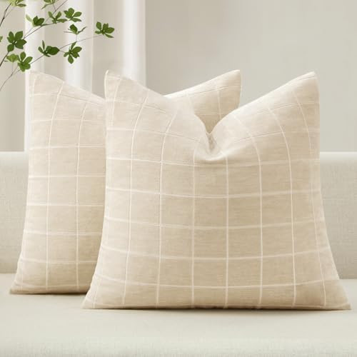 MIULEE Beige Plaid Decorative Throw Pillow Covers 18x18 Set of 2 | Amazon (US)