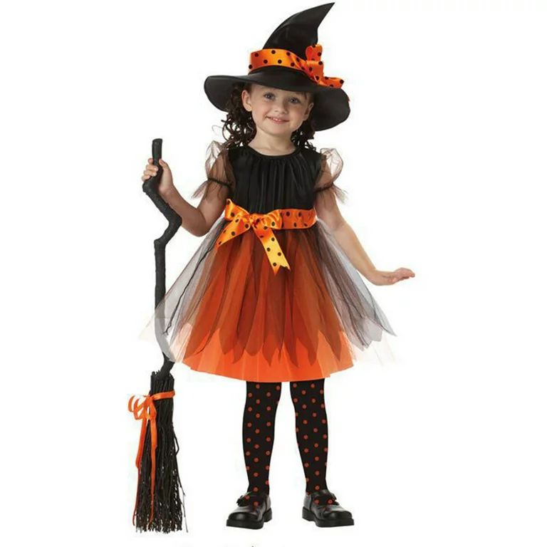 SYNPOS Toddler Little Big Child Girls Fancy Witch Dress+Hat Halloween Clothes | Walmart (US)