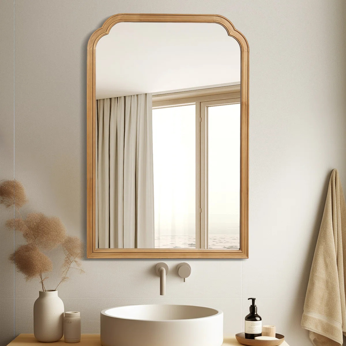 Ancalin Wood Accent Wall Mirror for Bathroom Bedroom Decorative Mirror | Wayfair North America