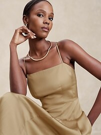 Slub Satin Pleated Midi Dress | Banana Republic Factory