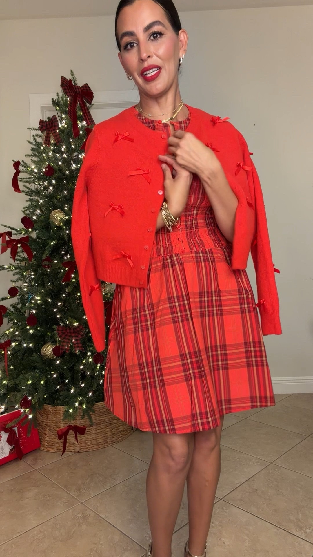 ❤️All details and sizing ⬇️
Wearing a size S in both cardigans and red dress. 
Size M in sequin dress, I should have taken an s, is a bit big.
Lipstick is ruby woo. 

#LTKOver40 #LTKFindsUnder50 #LTKHoliday