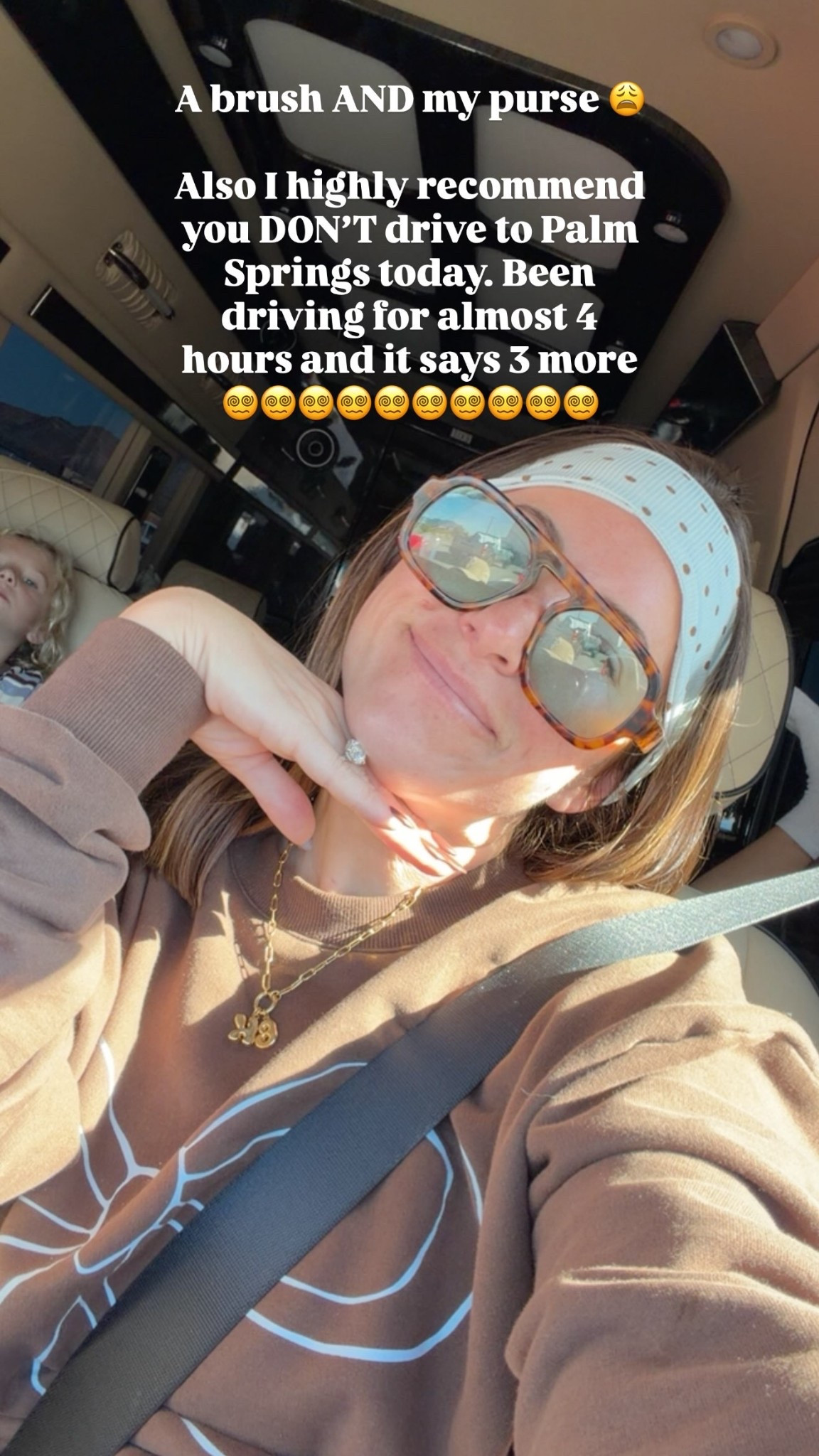 A brush AND my purse 😩

Also I highly recommend you DON’T drive to Palm Springs today. Been driving for almost 4 hours and it says 3 more 😵‍💫😵‍💫😵‍💫😵‍💫😵‍💫😵‍💫😵‍💫😵‍💫😵‍💫😵‍💫