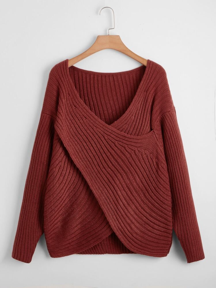 Plus Wrap Drop Shoulder Sweater | SHEIN