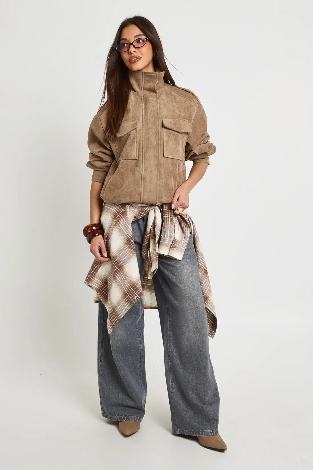 Funnel Neck Suede Pocket Detail Jacket | Boohoo.com (UK & IE)