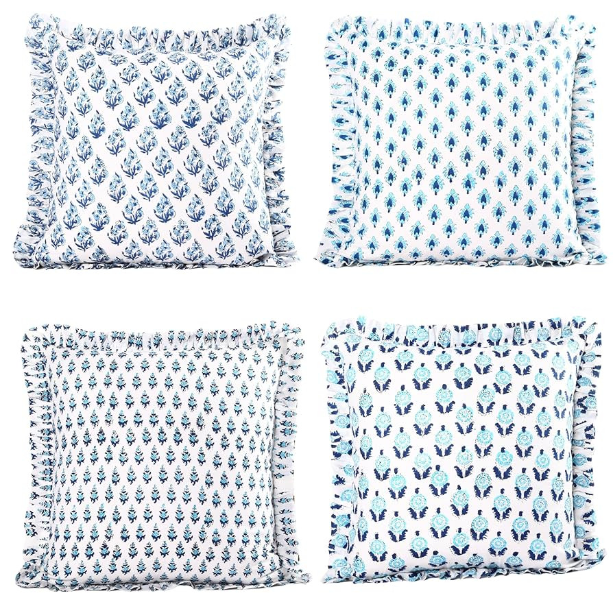 Trade Star Set of 4 Pure Cotton Cushion Cover Highly Durable Handmade Frill Cushion Cover for Thr... | Amazon (US)