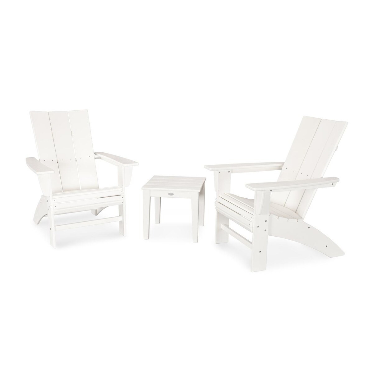 POLYWOOD Modern Adirondack 3 Pc Recycled Plastic Seating Set w/ Curveback Chairs in White by - PWS420-1-WH | BBQ Guys