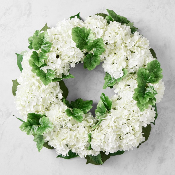 UV Protected Faux White Hydrangea Wreath, 27" | Williams-Sonoma