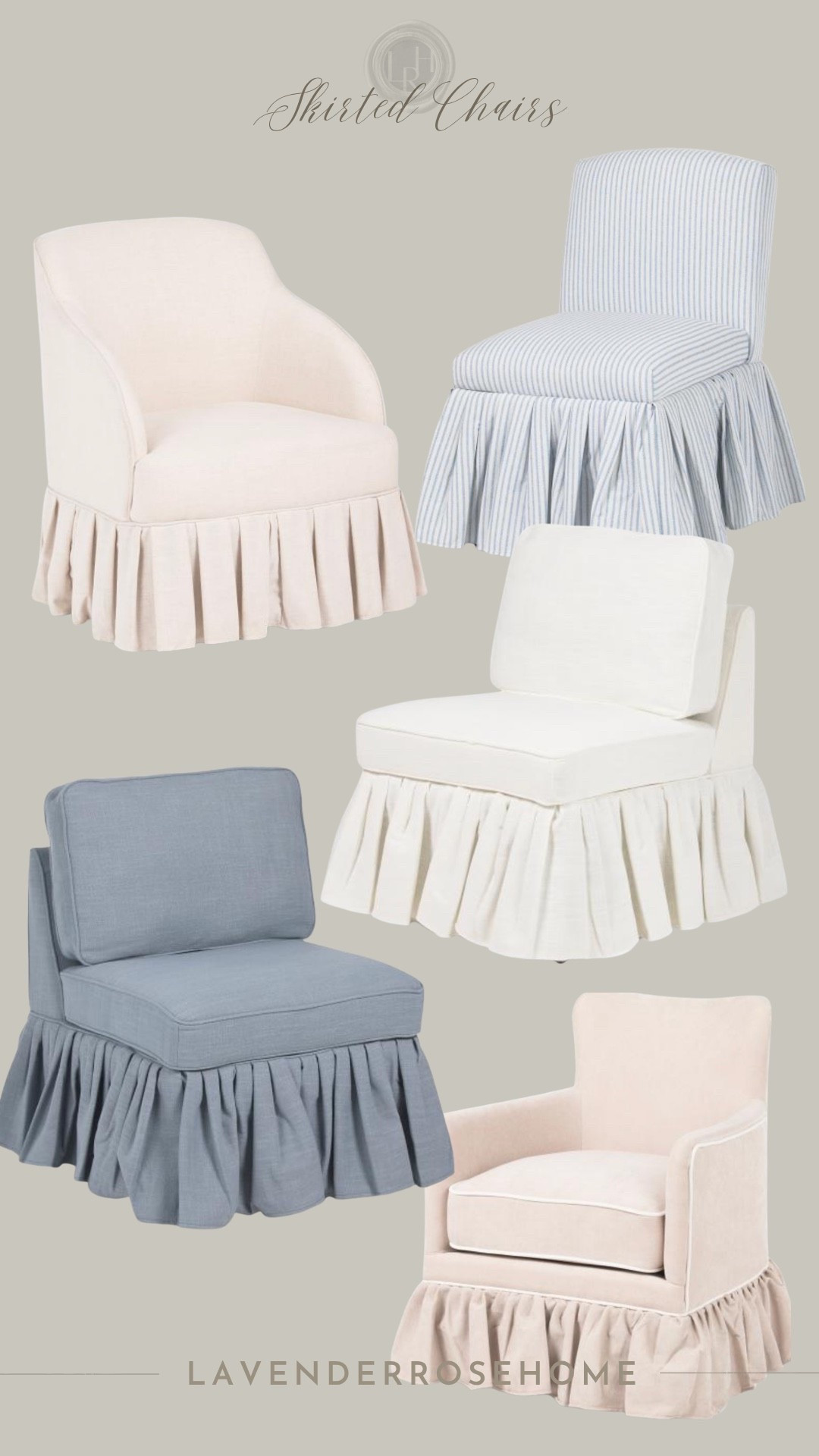 Beautiful skirted accent chairs for a reading nook, Living room or sitting area.

Neutral Armchair. Accent Chair. Skirted Ruffle Chair. Striped Chair. Blue & White. Classic Interiors. LavenderRoseHome

#LTKHome
