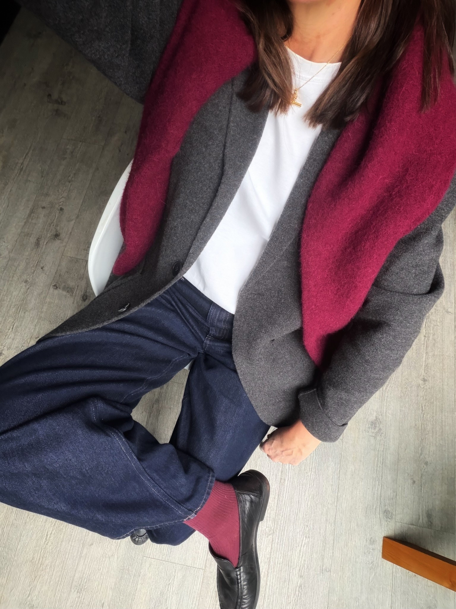 Brightening up a grey day with some berry tones. I love a matching sock. This is one of my favourite jumpers (I have 3) and I wear a small. The blazer is still half price and I’m finding it goes with everything atm. I’m in a medium for an oversized fit. I wear a 26/31 in these jeans x

#LTKstyletip #LTKuk #LTKover50style