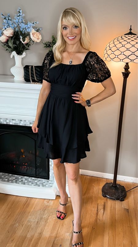 Flirty black ruffle puff sleeve dress only $35.99 found on Amazon - date night outfit - going out outfit - summer dress - Amazon Fashion - Amazon finds - quilted bag - look for less - studded heels 

#LTKSeasonal #LTKstyletip #LTKunder50