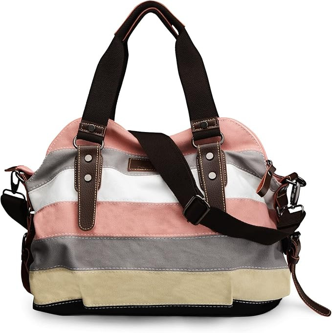 Canvas Handbag Multi-Color Striped Lattice Cross Body Shoulder Purse Bag Tote-Handbag for Women |... | Amazon (US)